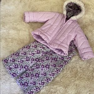 LONDON FOG Toddler Girl’s Pink/Purple Snow Jacket/Jumpsuit Set Size 24M EUC